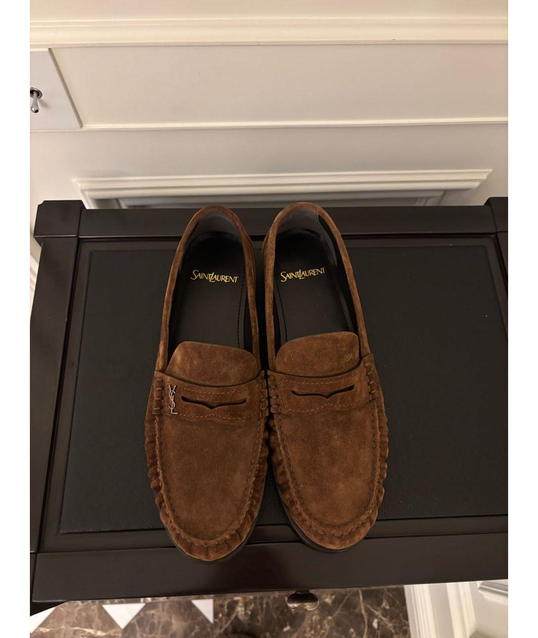 SAINT LAURENT Коричневые замшевые лоферы, фото 2