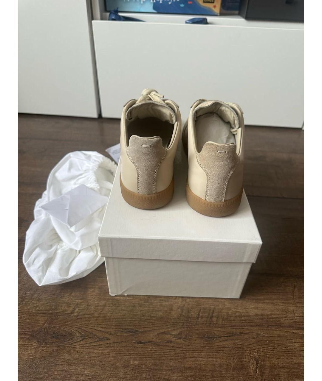MAISON MARGIELA Бежевые кожаные кеды, фото 4