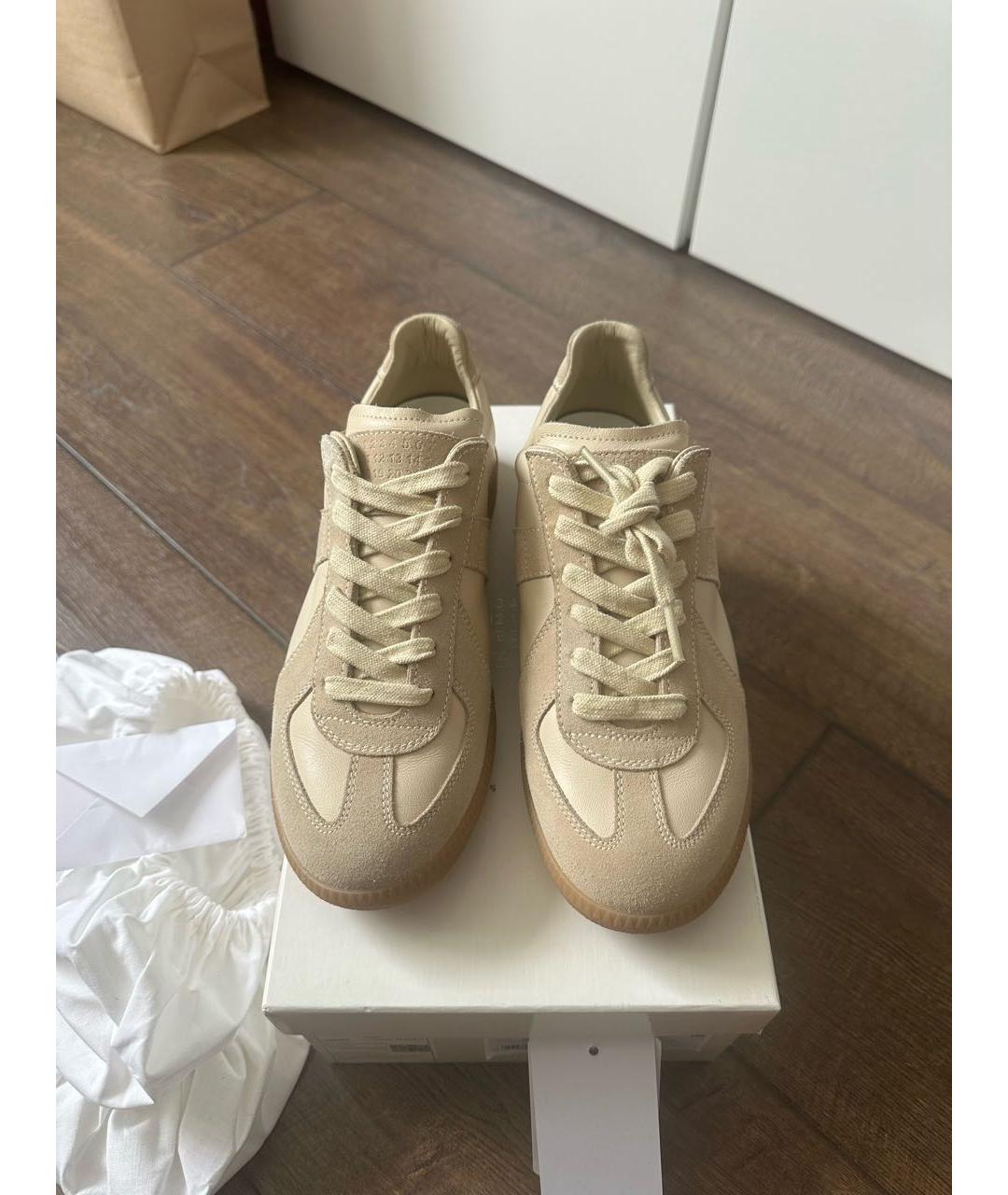 MAISON MARGIELA Бежевые кожаные кеды, фото 2