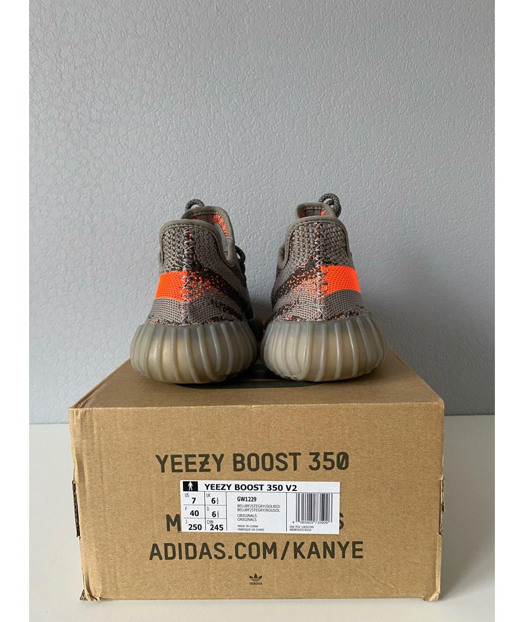 ADIDAS YEEZY Серые текстильные низкие кроссовки / кеды, фото 4