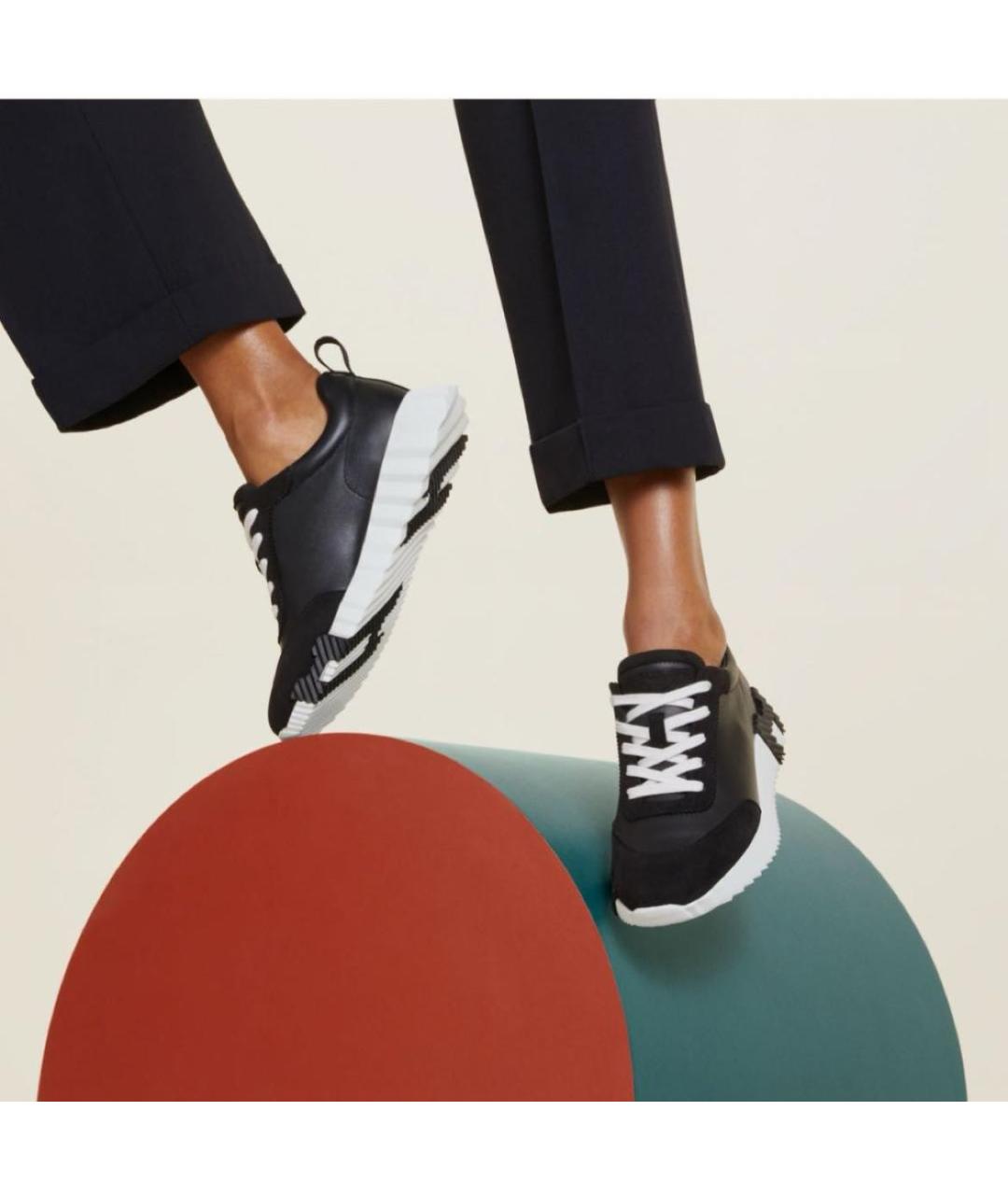 HERMES Черные кожаные кроссовки, фото 2