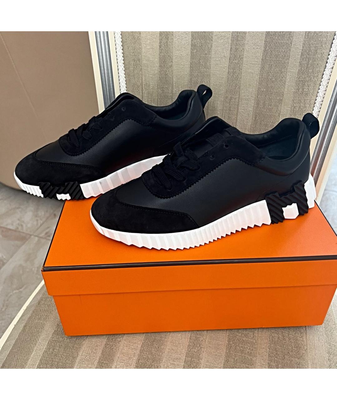 HERMES Черные кожаные кроссовки, фото 3