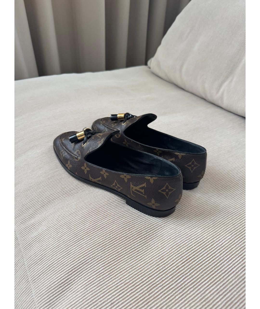 LOUIS VUITTON Коричневые кожаные лоферы, фото 4