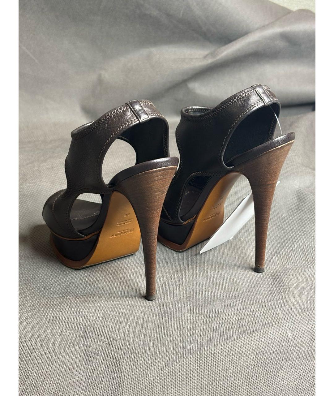 SAINT LAURENT Коричневые кожаные босоножки, фото 4