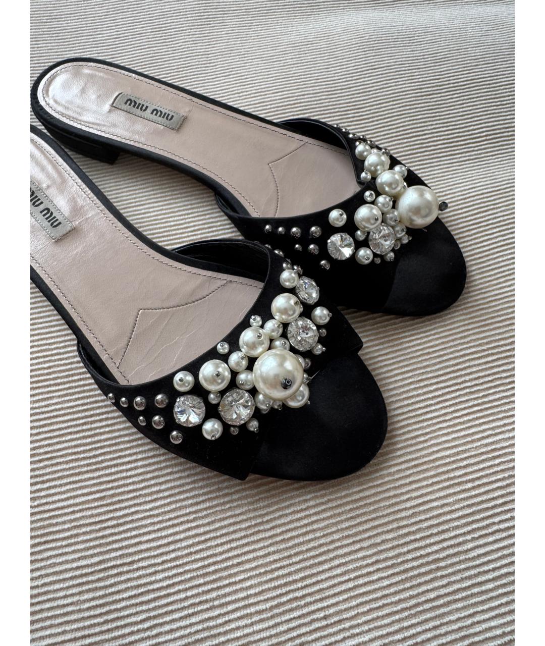 MIU MIU Черные текстильные шлепанцы, фото 6