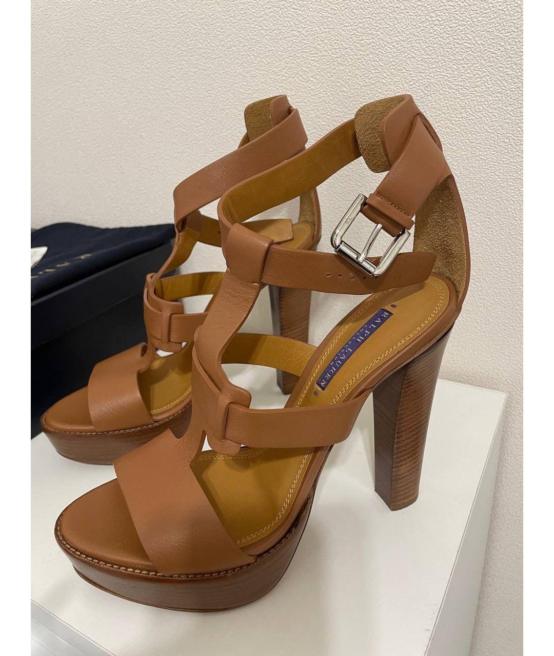 RALPH LAUREN Коричневые кожаные босоножки, фото 4
