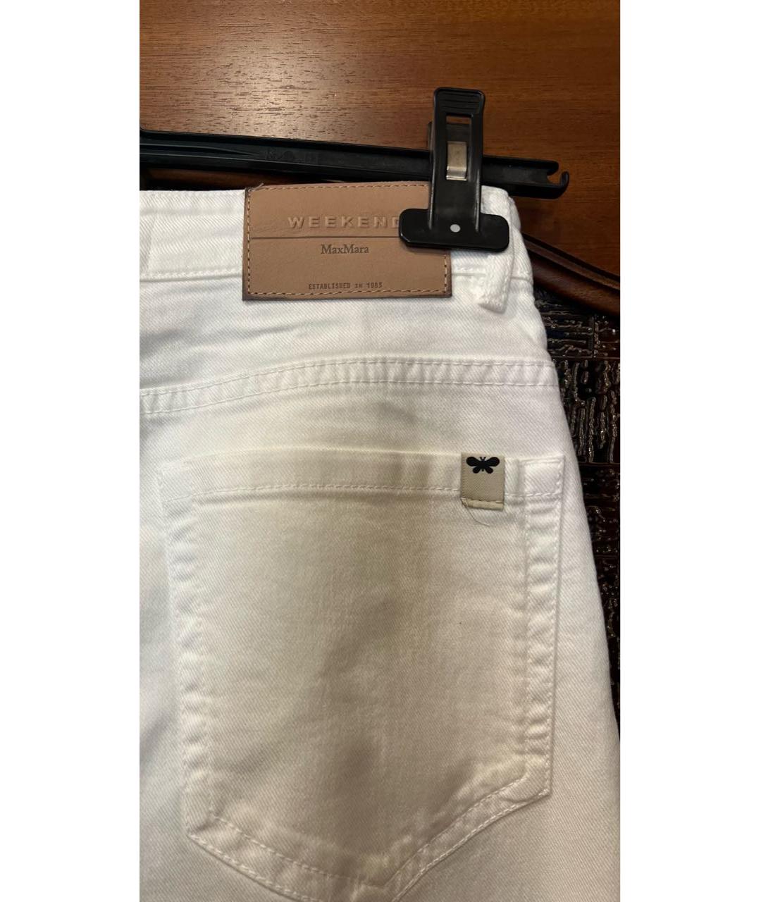 WEEKEND MAX MARA Белые хлопко-эластановые джинсы клеш, фото 3