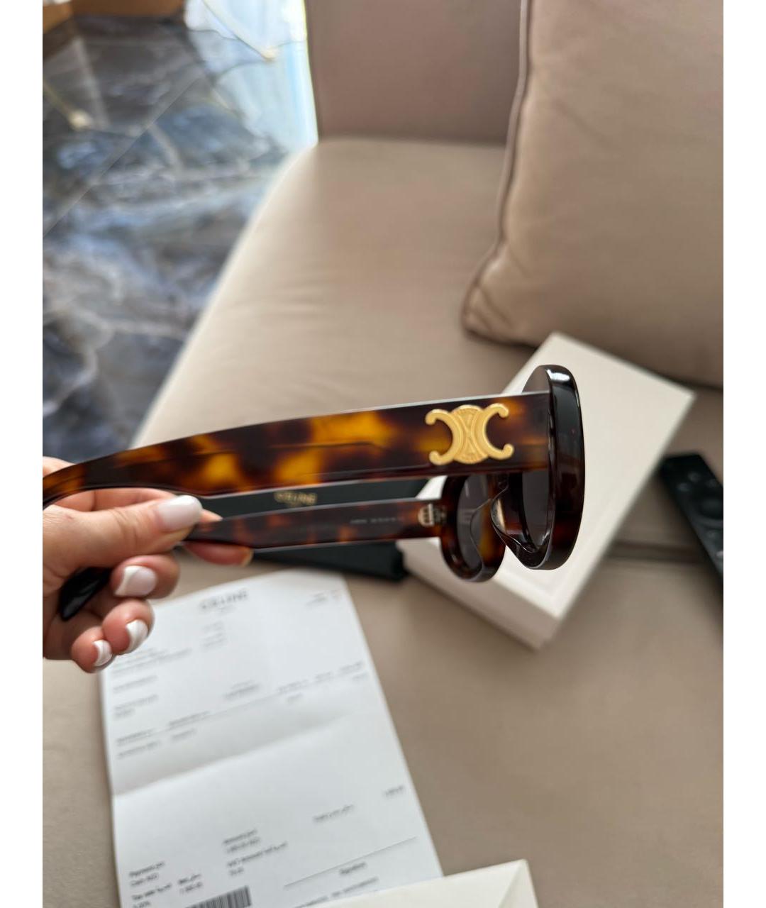 CELINE Коричневые пластиковые солнцезащитные очки, фото 3