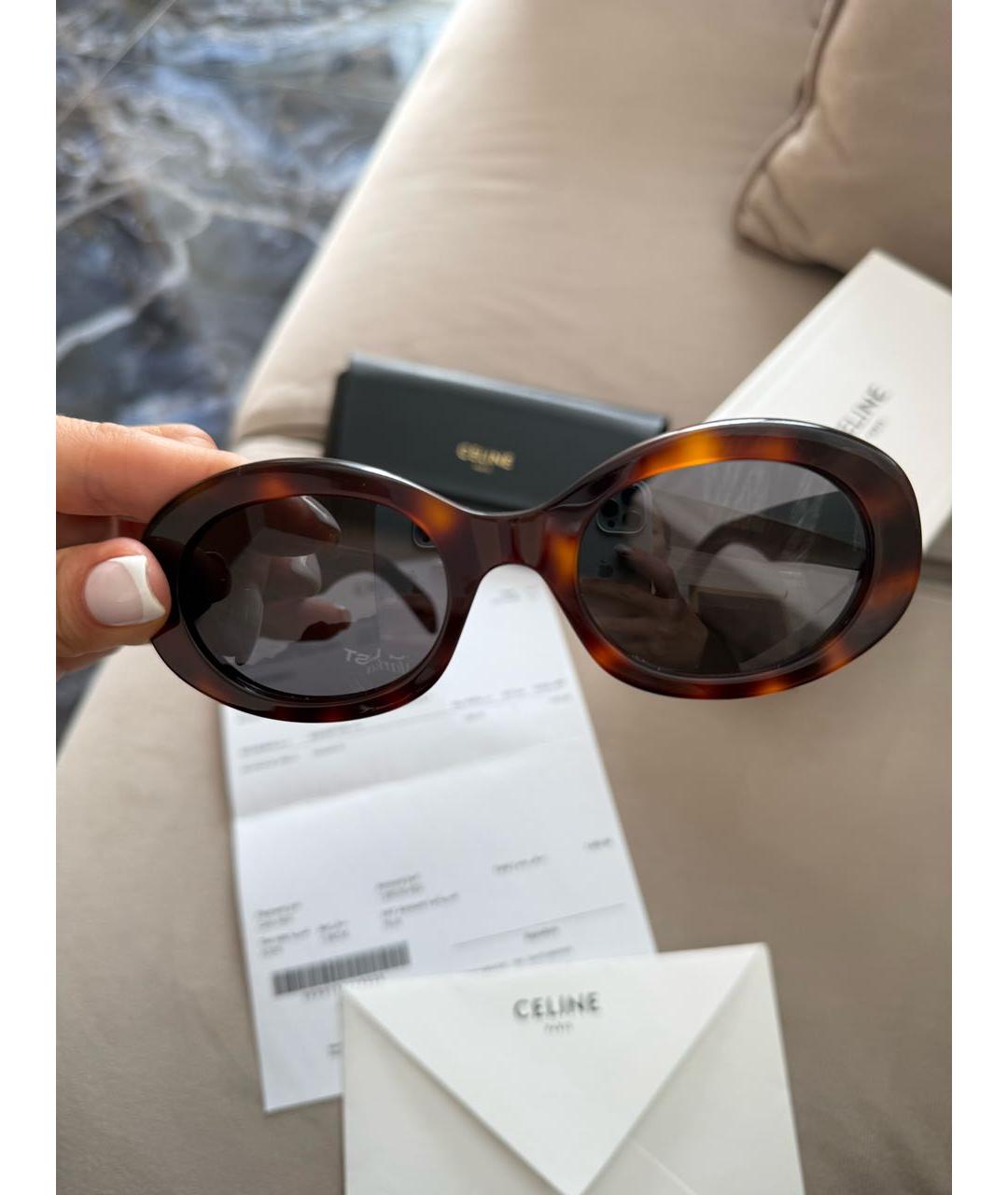 CELINE Коричневые пластиковые солнцезащитные очки, фото 5