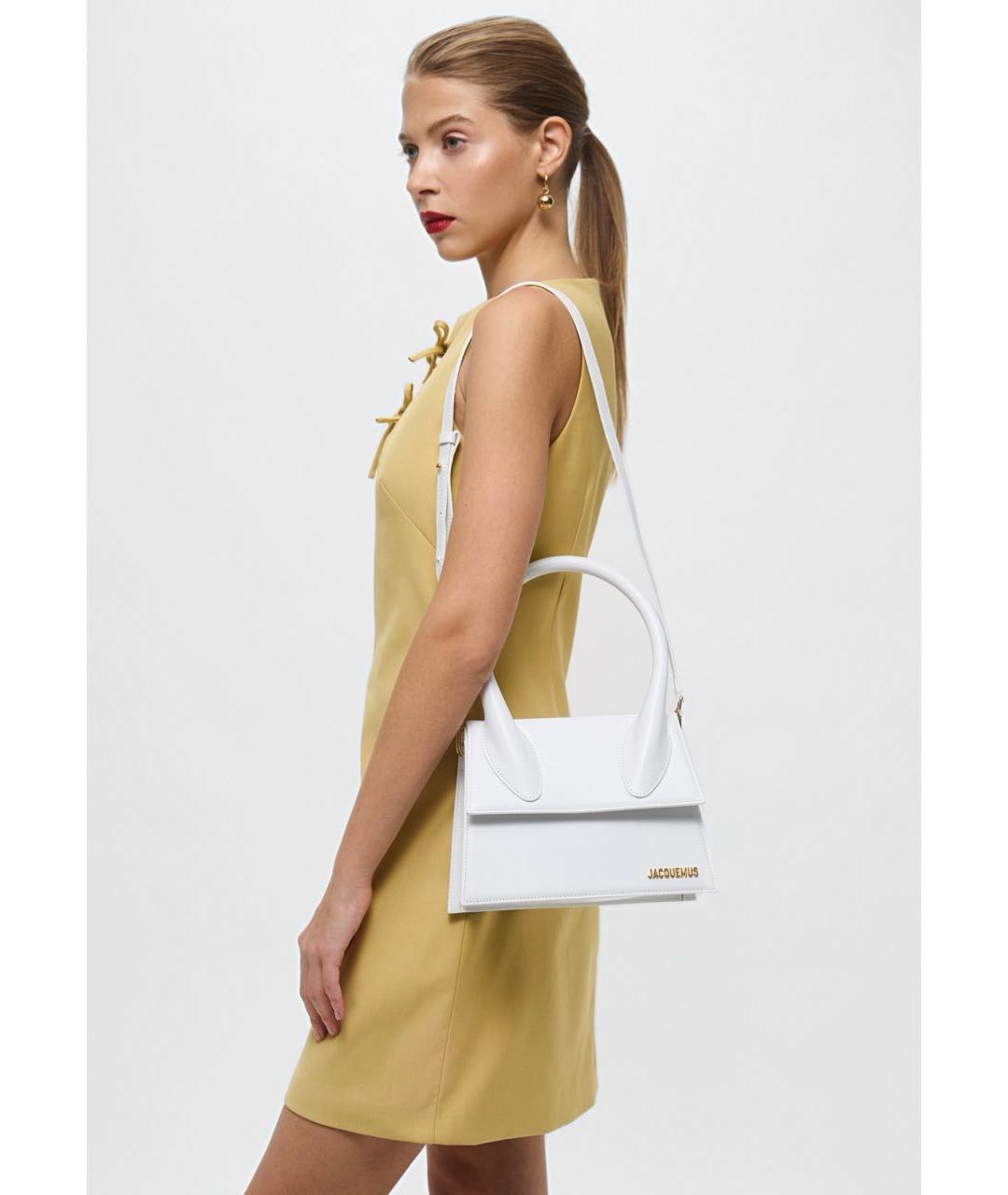 JACQUEMUS Белая кожаная сумка с короткими ручками, фото 8