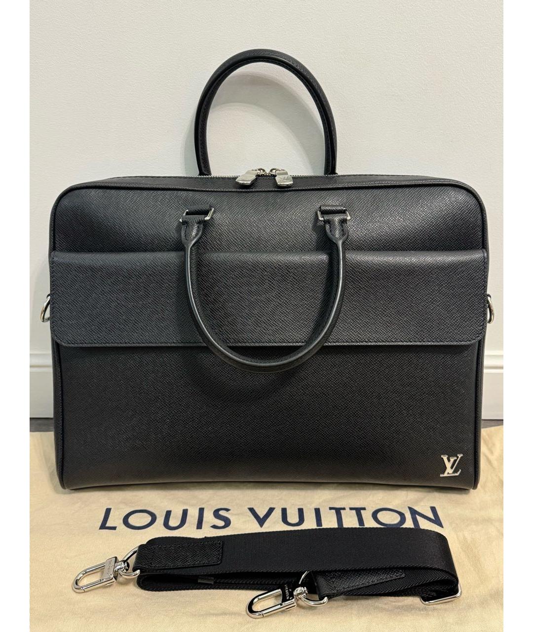 LOUIS VUITTON Черный кожаный портфель, фото 9