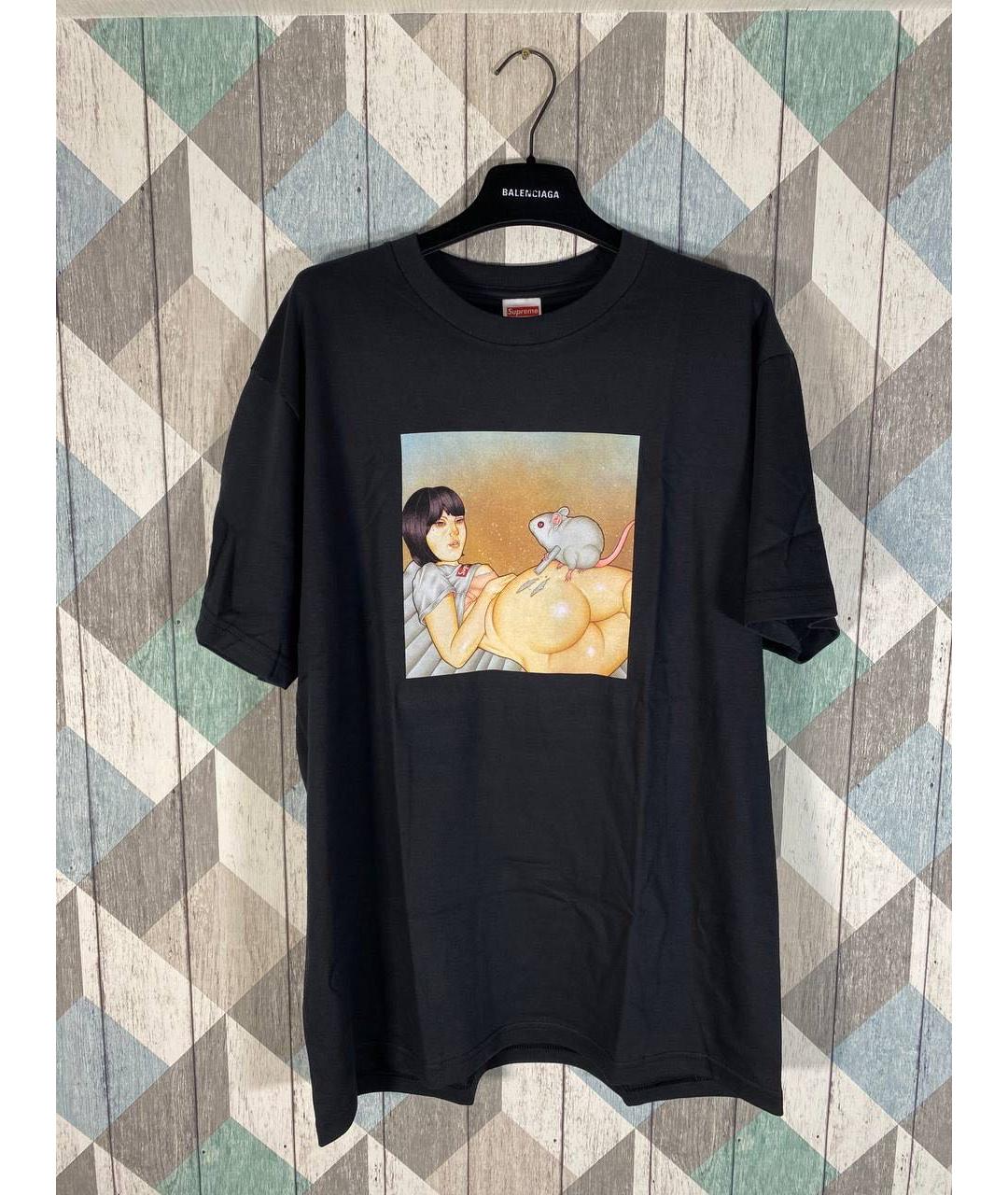 SUPREME Черная хлопковая футболка, фото 2