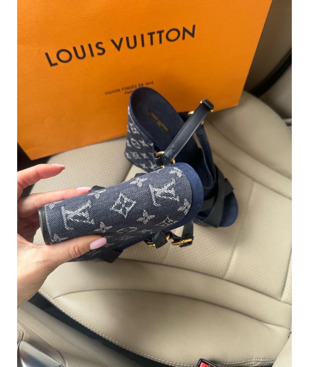 LOUIS VUITTON Темно-синие текстильные босоножки, фото 4