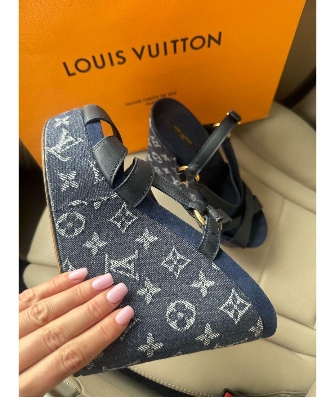 LOUIS VUITTON Темно-синие текстильные босоножки, фото 5