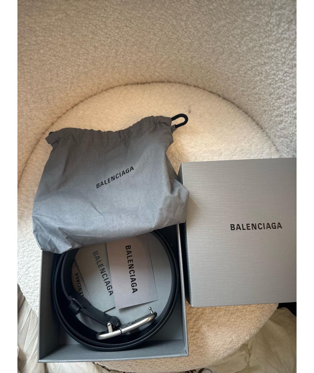 BALENCIAGA Черный кожаный ремень, фото 3