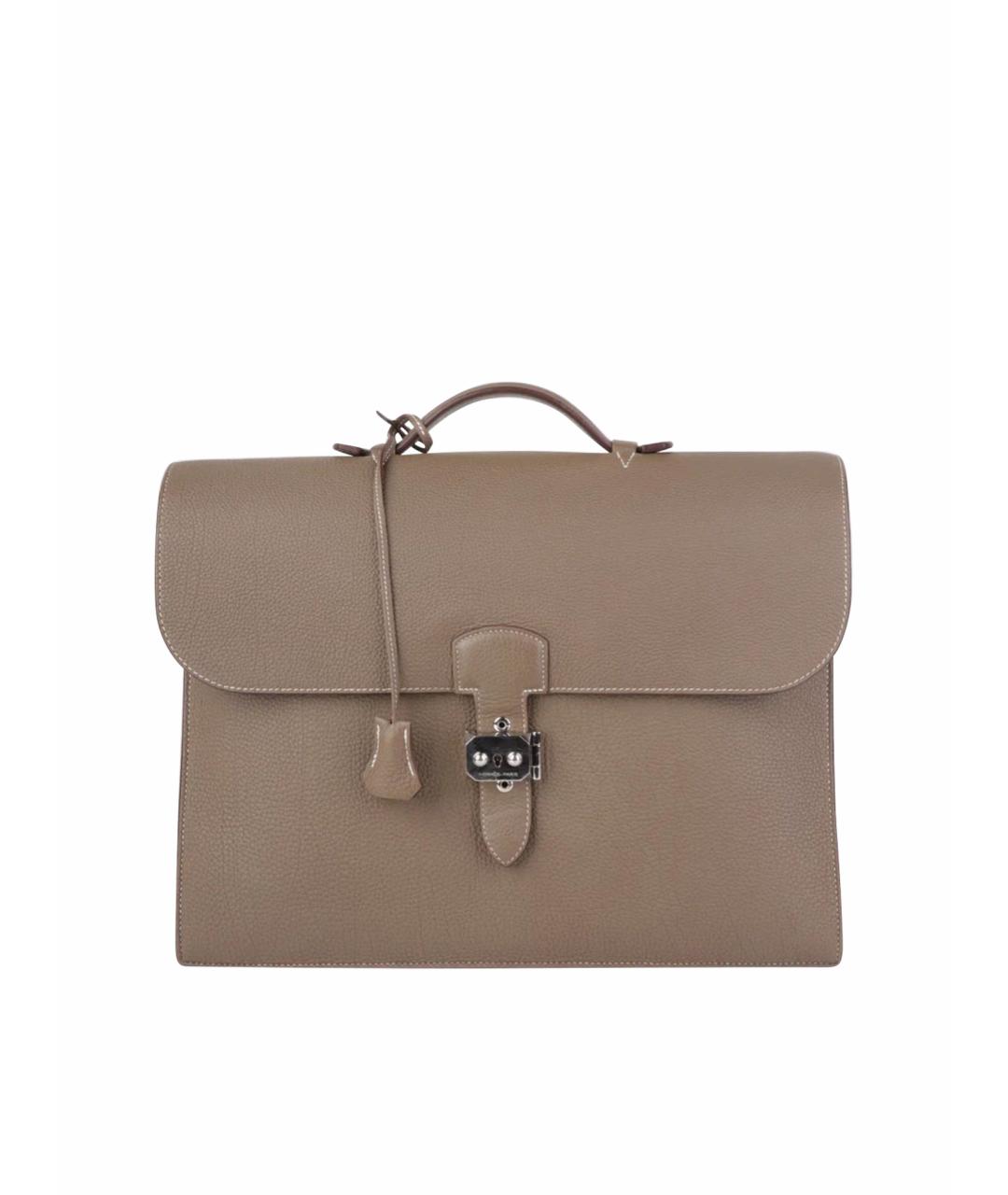 HERMES Бежевый кожаный портфель, фото 1