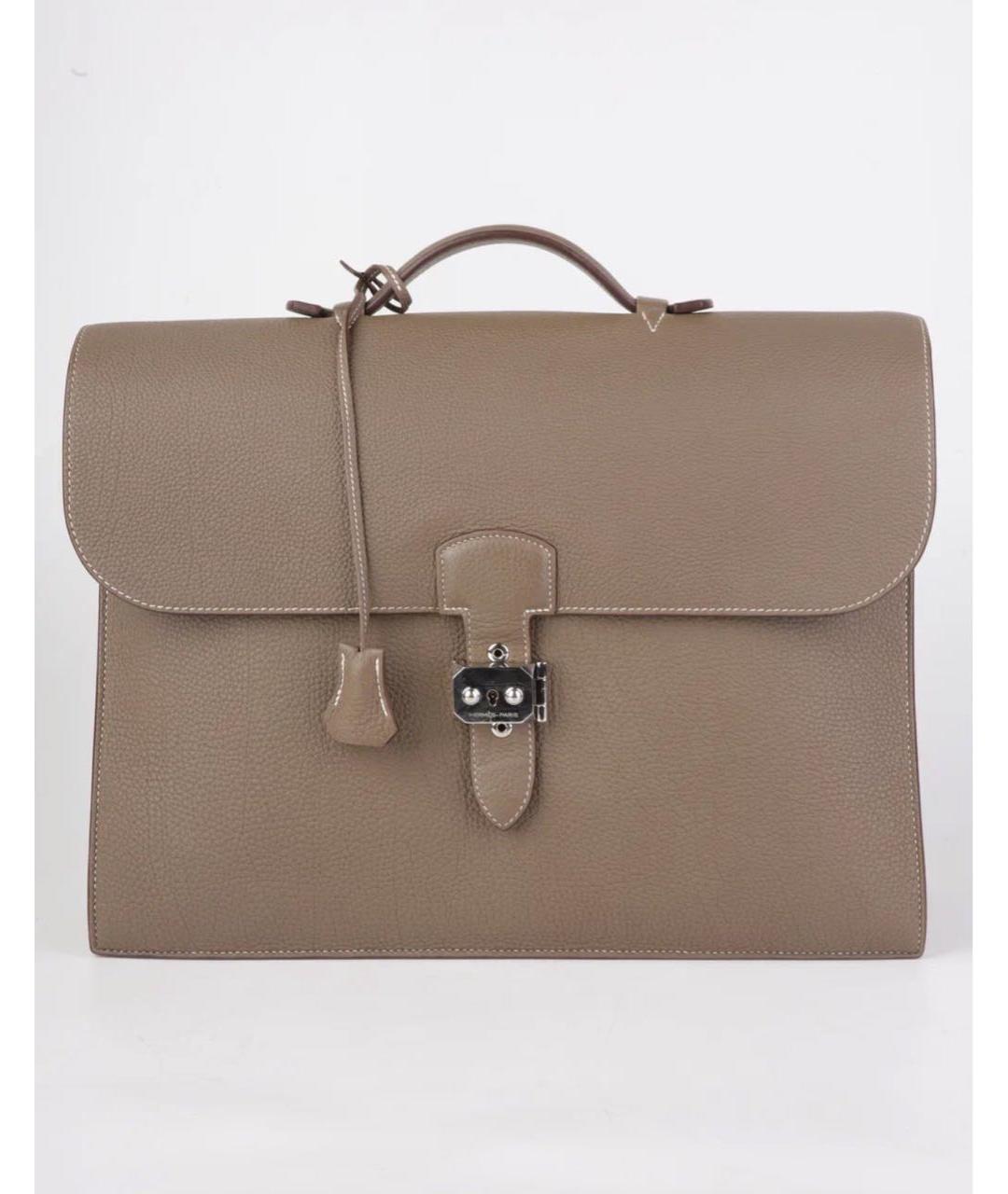 HERMES Бежевый кожаный портфель, фото 8