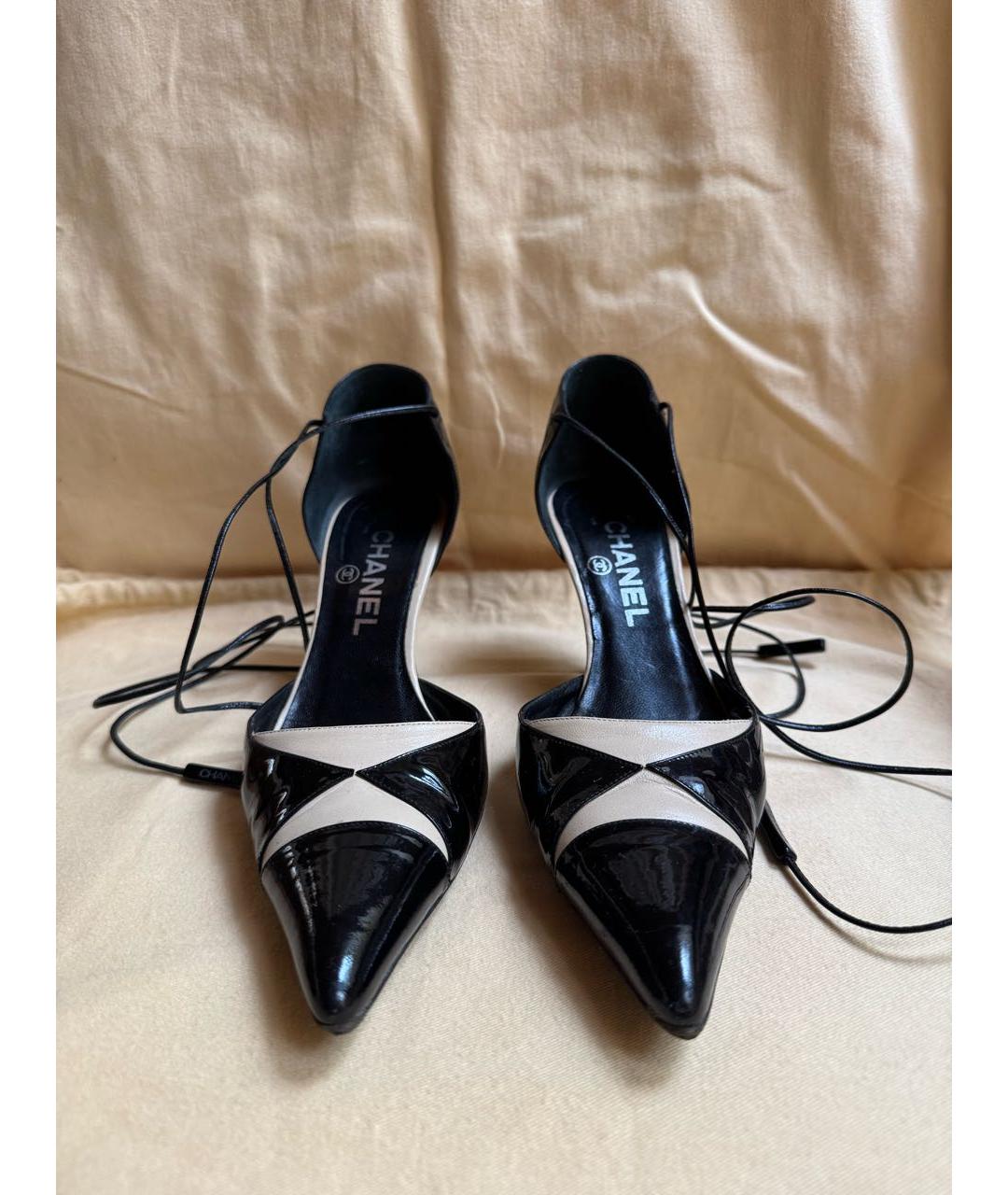 CHANEL Черные кожаные лодочки на низком каблуке, фото 3