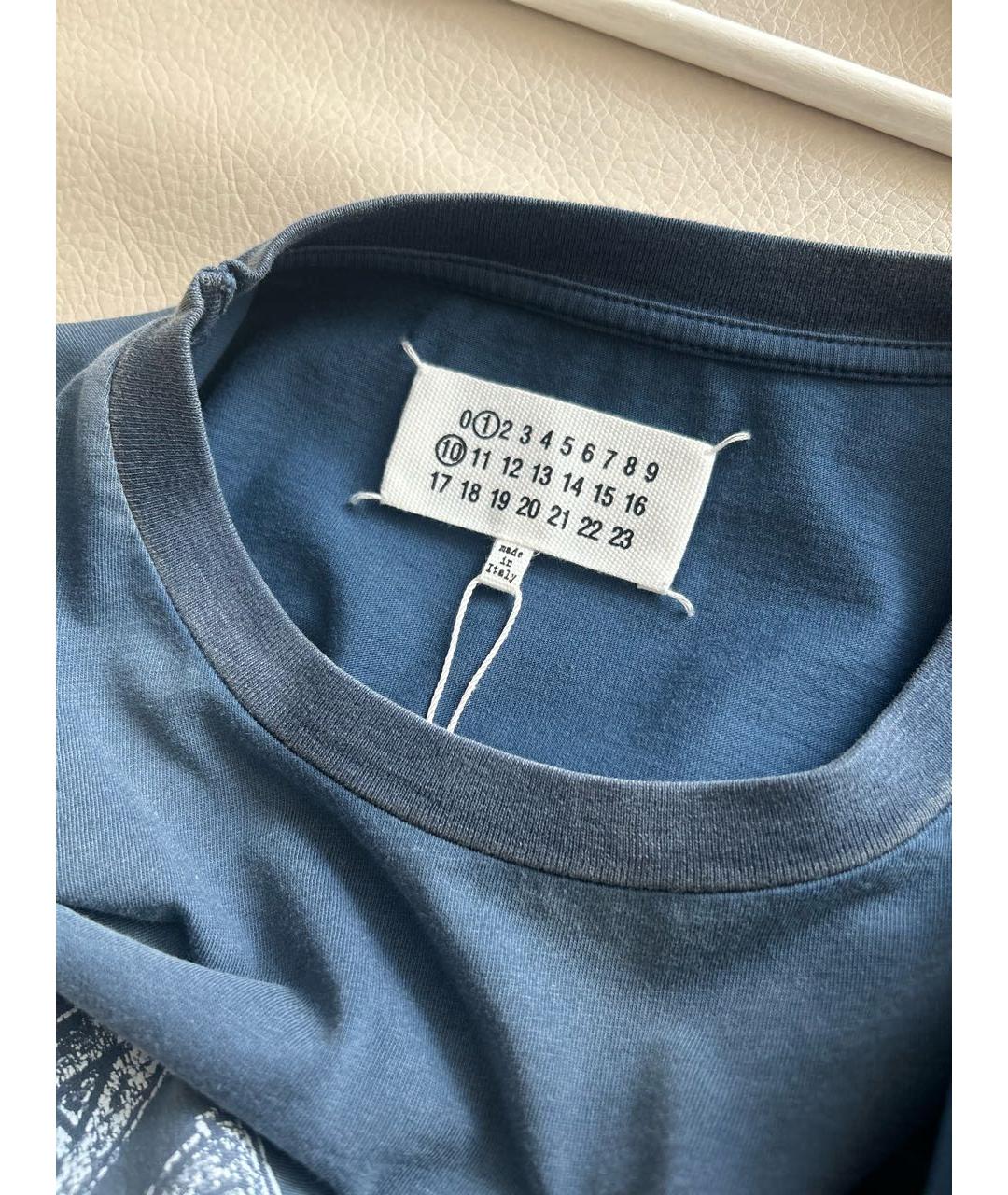 MAISON MARGIELA Темно-синяя хлопко-эластановая футболка, фото 6