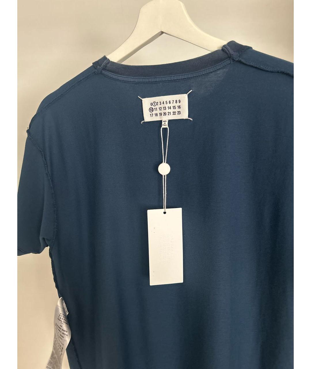 MAISON MARGIELA Темно-синяя хлопко-эластановая футболка, фото 3