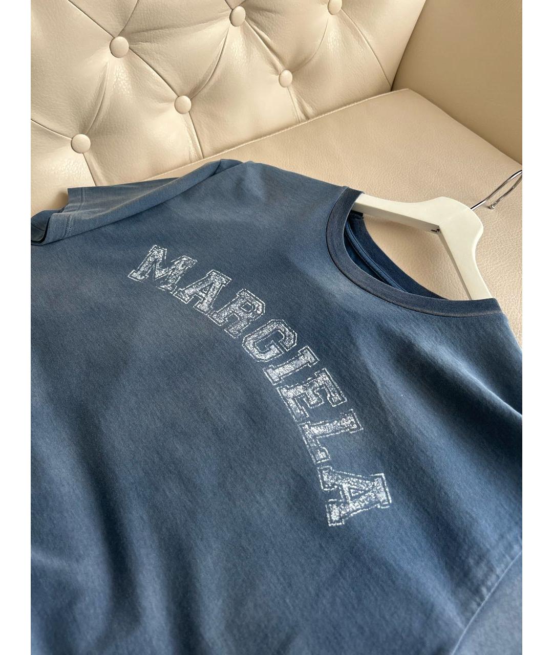 MAISON MARGIELA Темно-синяя хлопко-эластановая футболка, фото 4