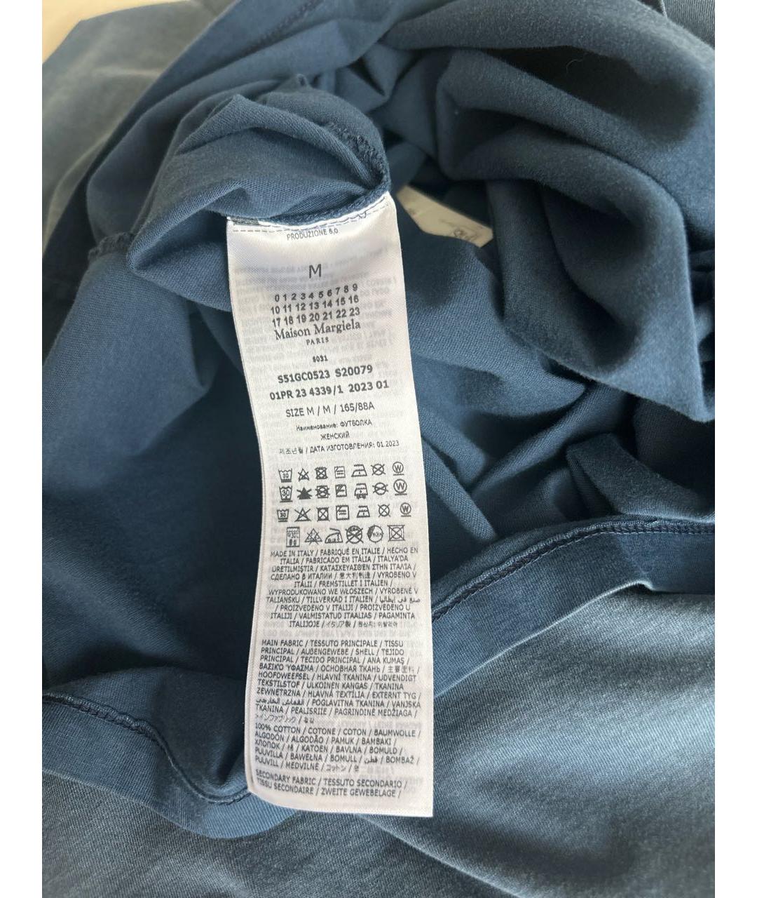 MAISON MARGIELA Темно-синяя хлопко-эластановая футболка, фото 7