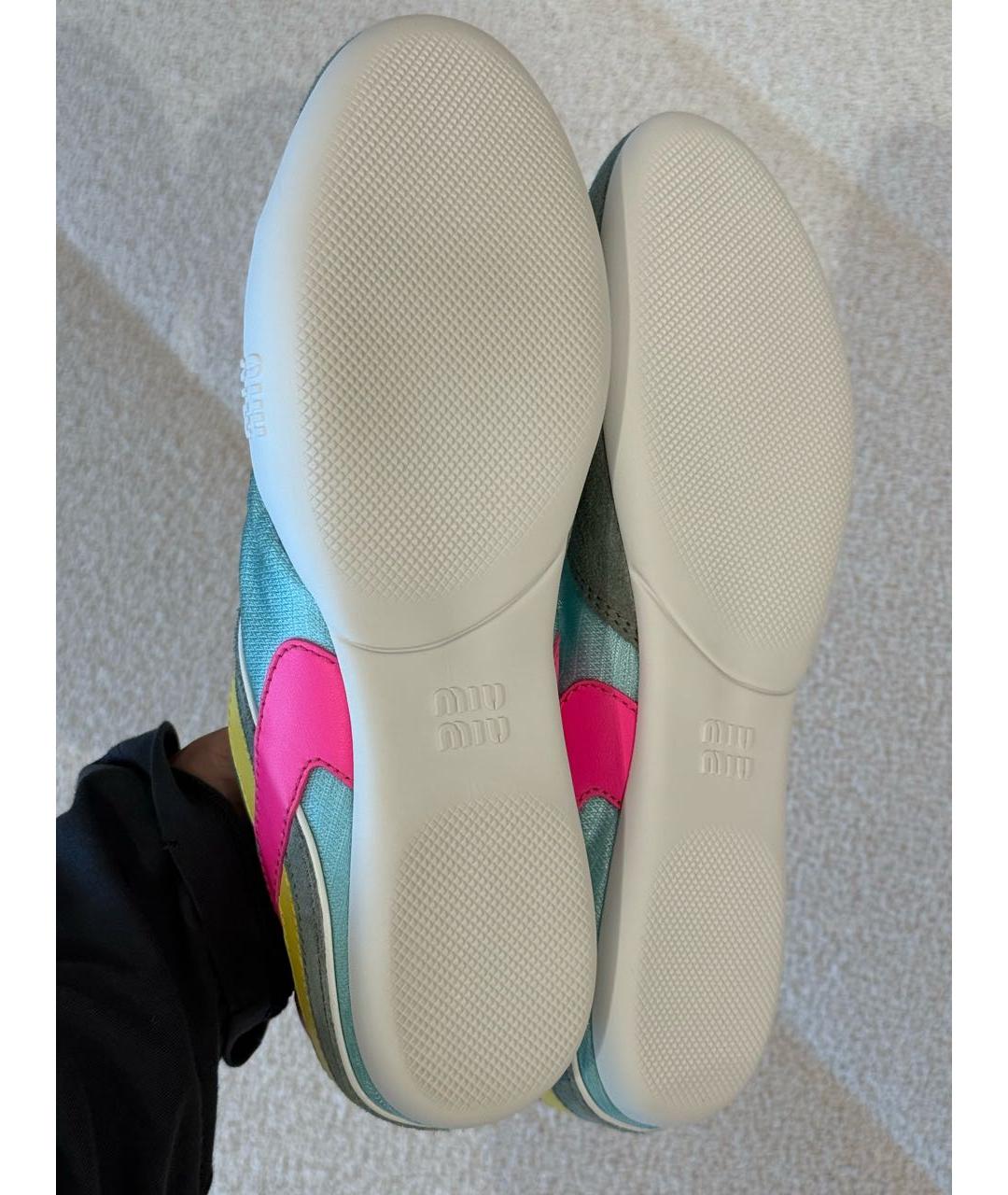 MIU MIU Бирюзовые текстильные кроссовки, фото 6