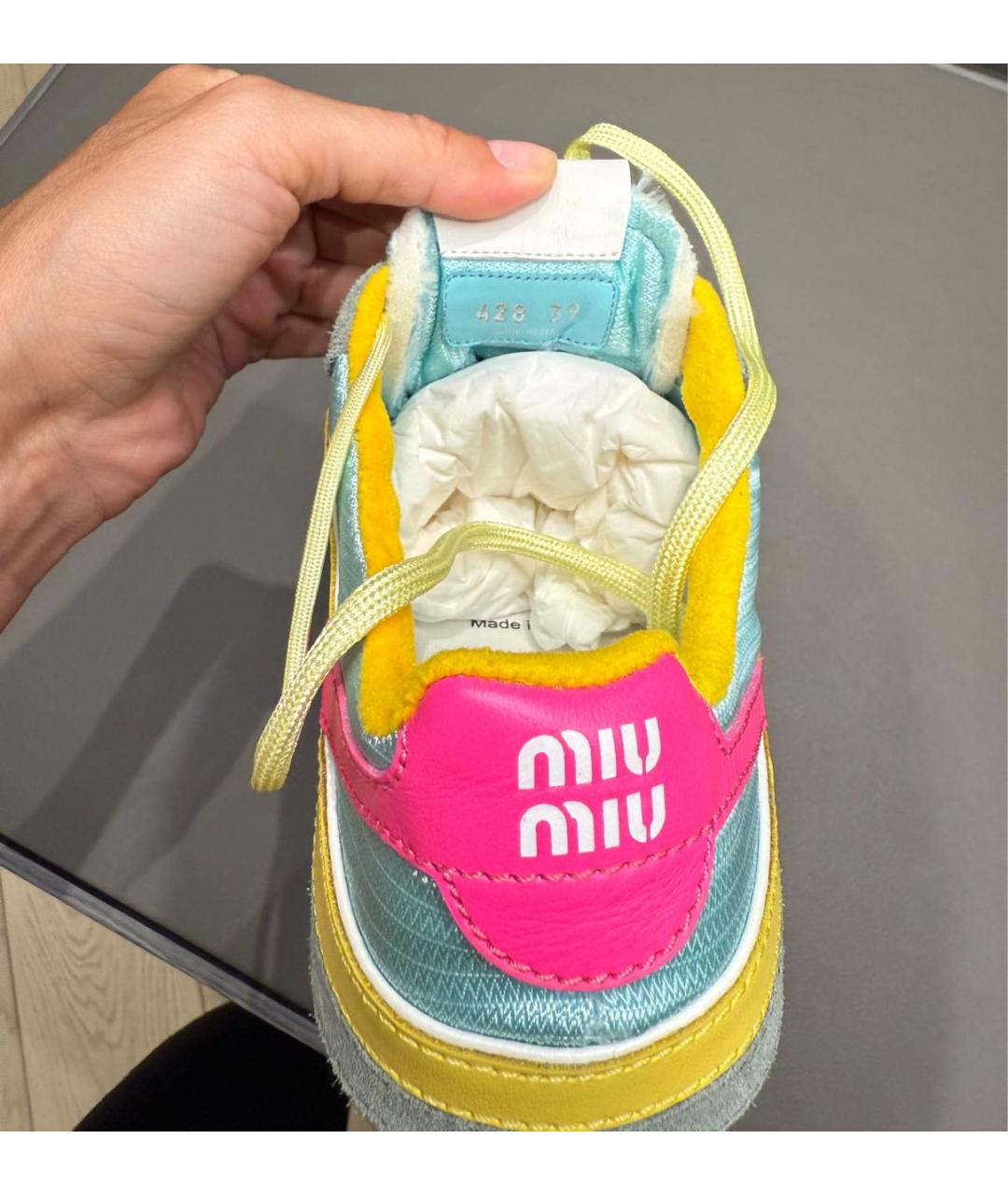 MIU MIU Бирюзовые текстильные кроссовки, фото 5