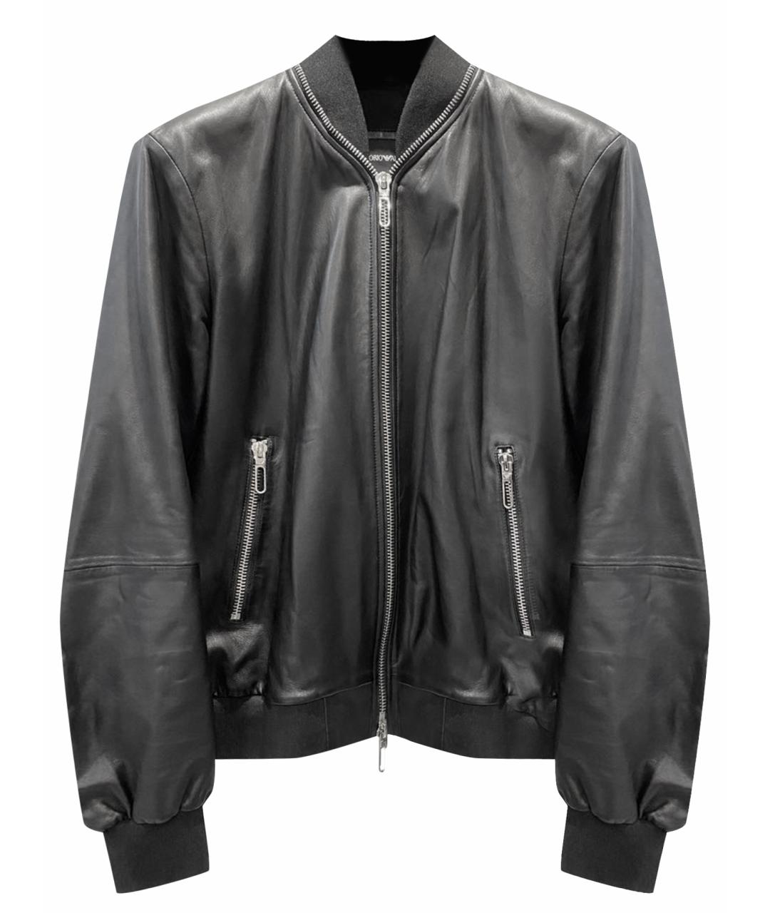 EMPORIO ARMANI Черная кожаная куртка, фото 1