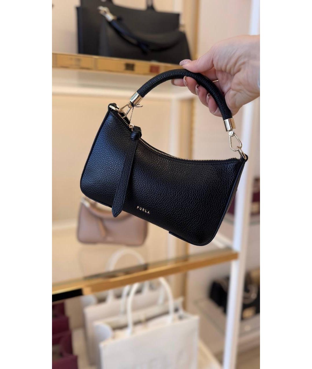 FURLA Черная кожаная сумка с короткими ручками, фото 7