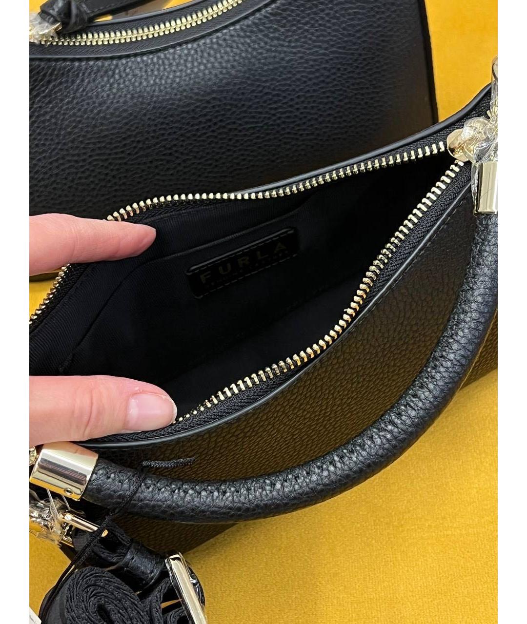 FURLA Черная кожаная сумка с короткими ручками, фото 4