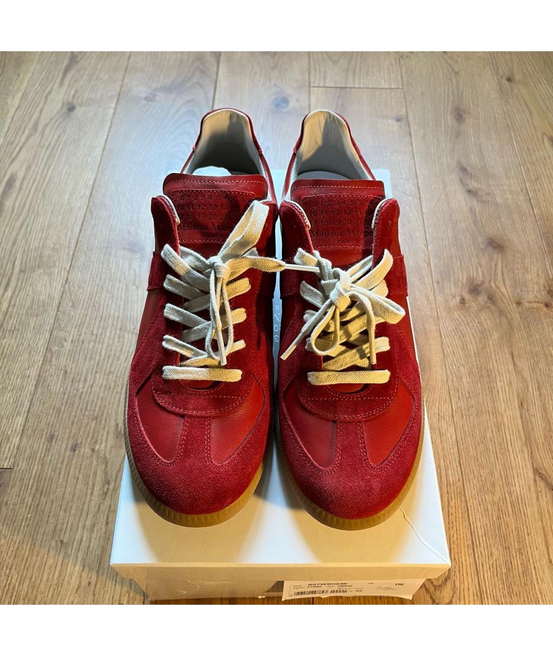 MAISON MARGIELA Красные кожаные низкие кроссовки / кеды, фото 2