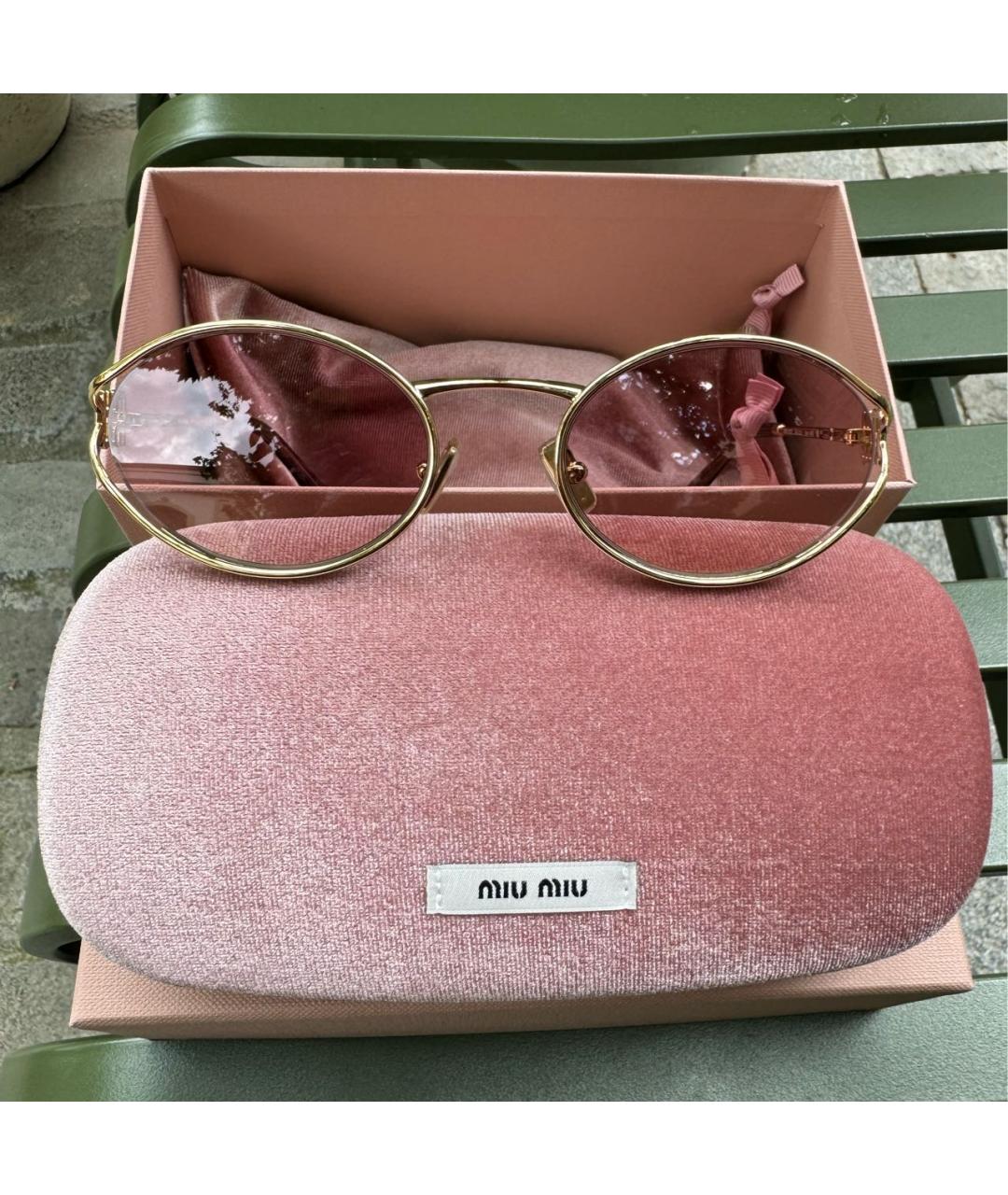 MIU MIU Золотые металлические солнцезащитные очки, фото 6