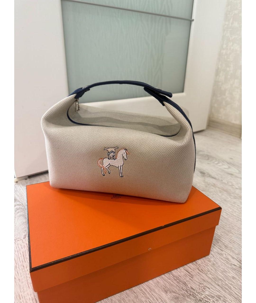 HERMES Бежевая тканевая косметичка, фото 8