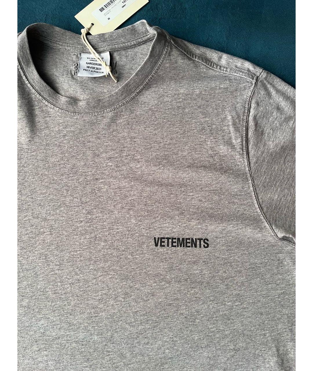 VETEMENTS Серая хлопковая футболка, фото 2