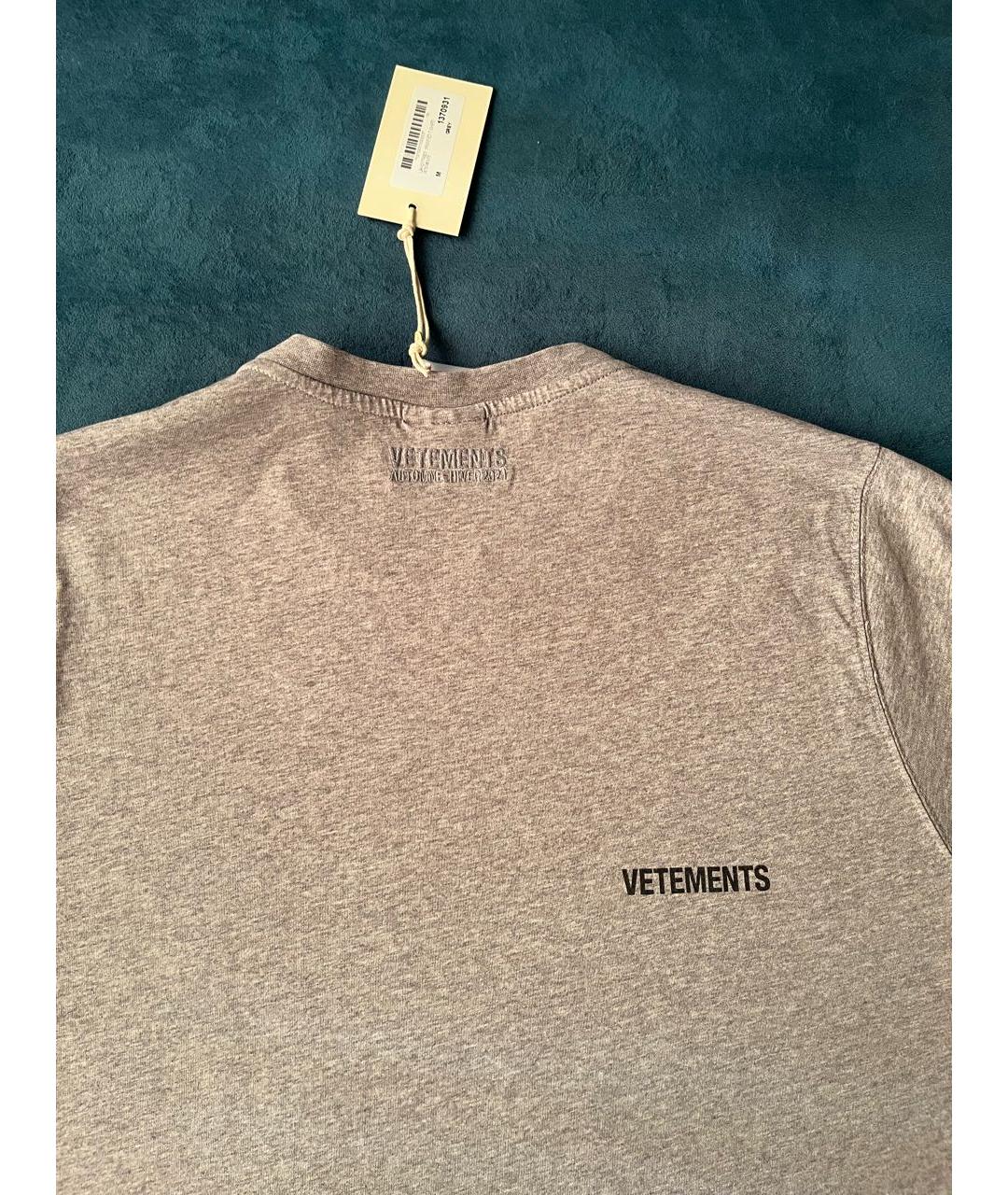 VETEMENTS Серая хлопковая футболка, фото 5