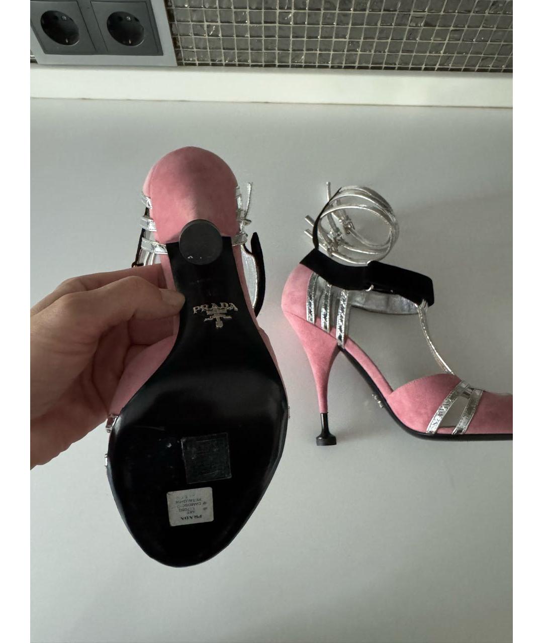 PRADA Розовые замшевые босоножки, фото 6