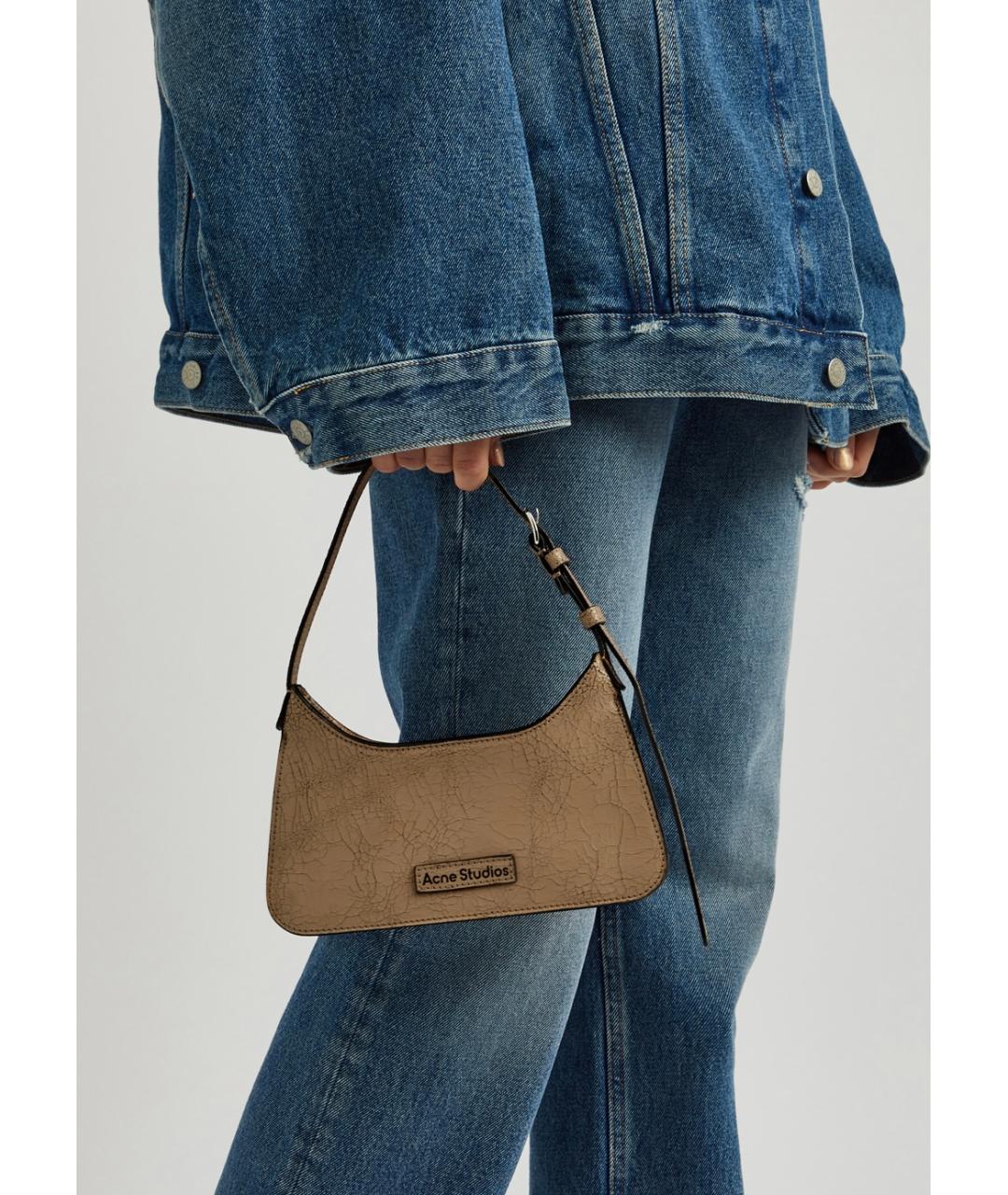 ACNE STUDIOS Бежевая кожаная сумка с короткими ручками, фото 4
