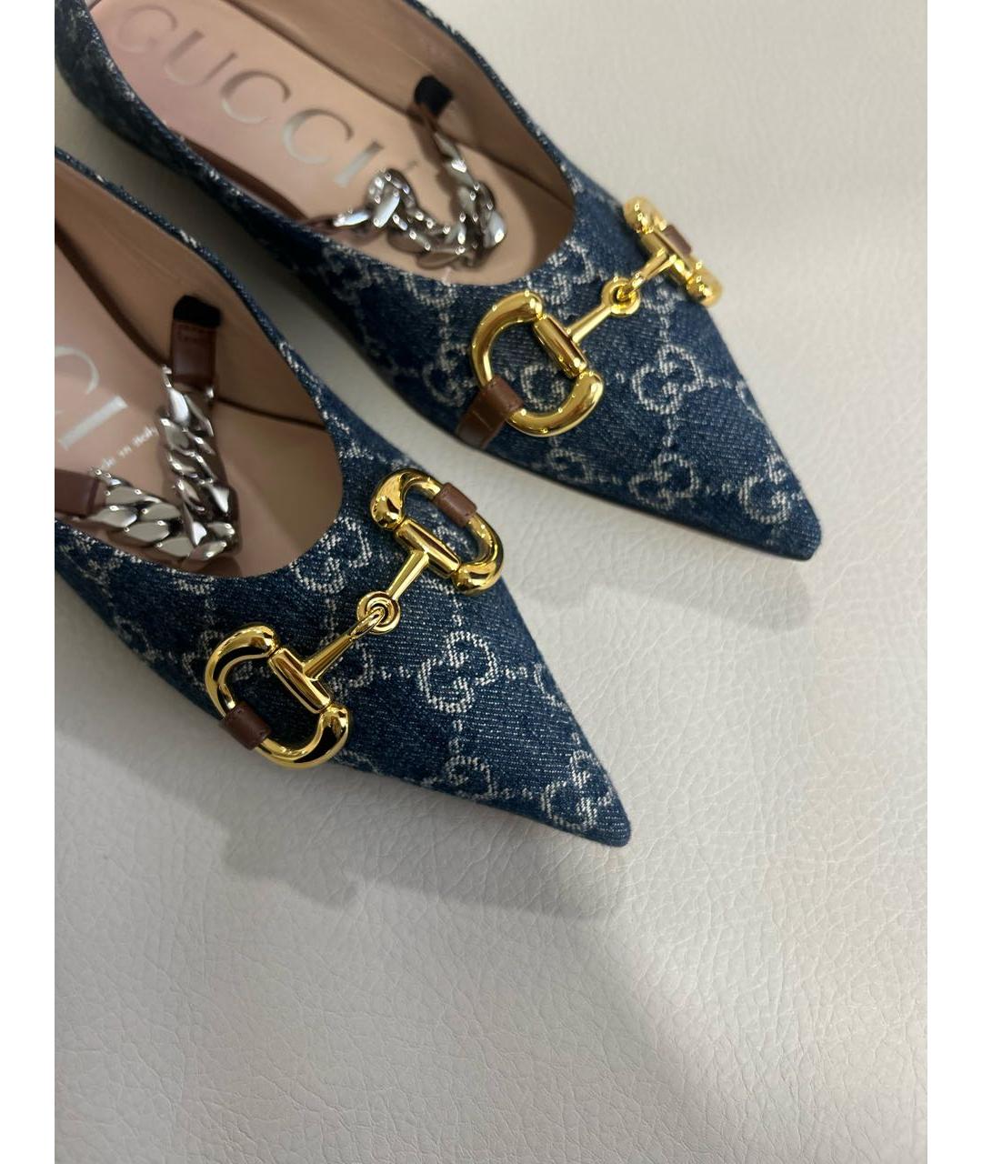 GUCCI Синие текстильные балетки, фото 7