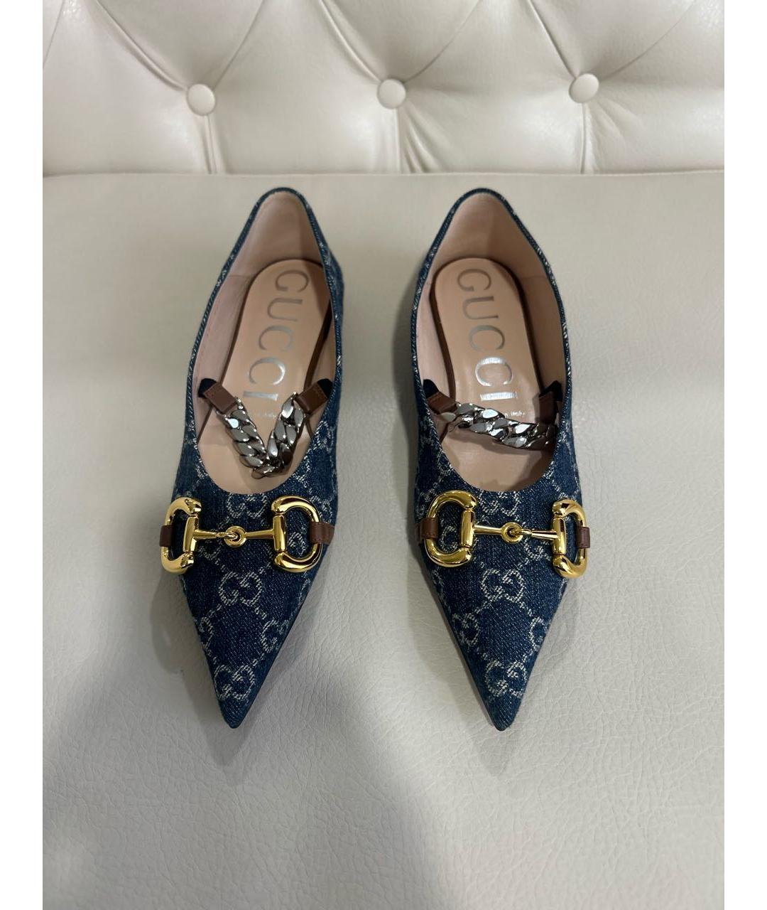GUCCI Синие текстильные балетки, фото 2