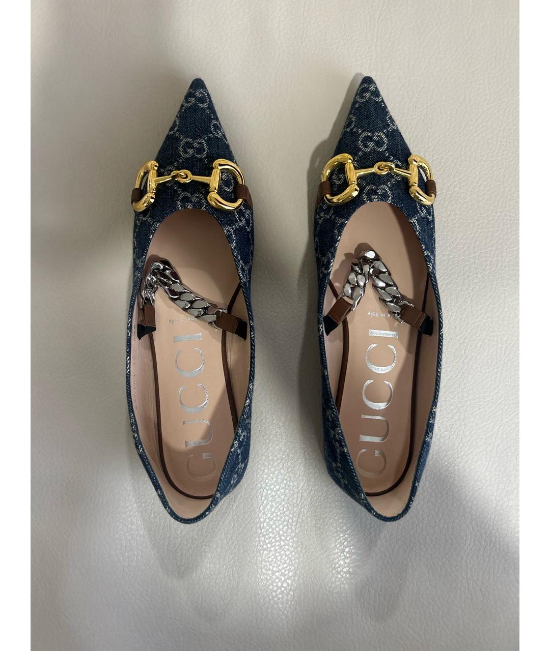 GUCCI Синие текстильные балетки, фото 3