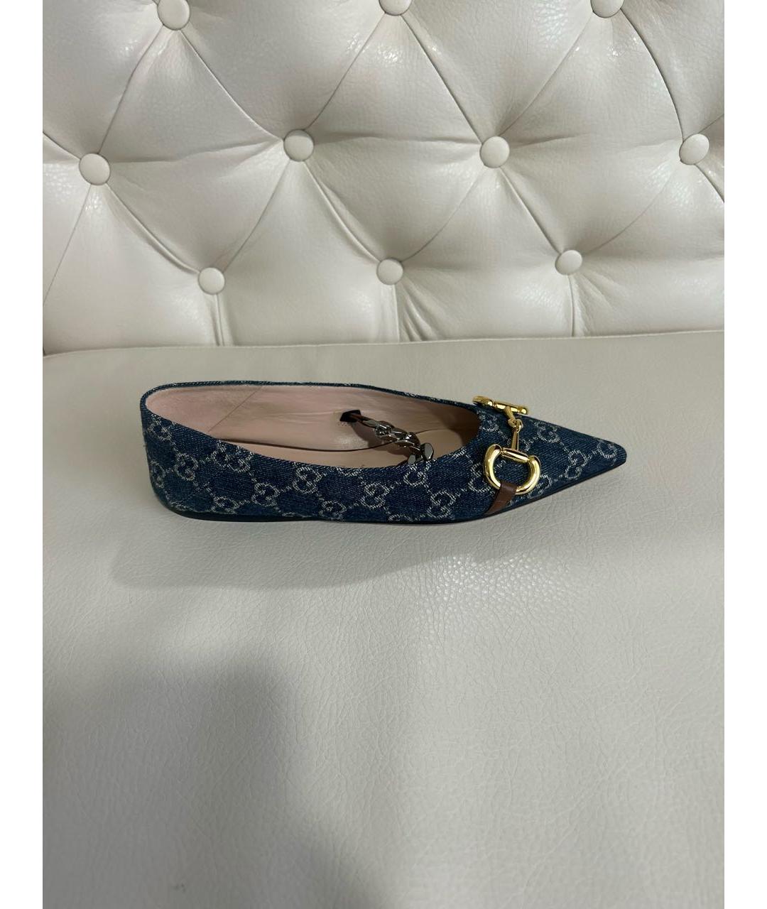 GUCCI Синие текстильные балетки, фото 9