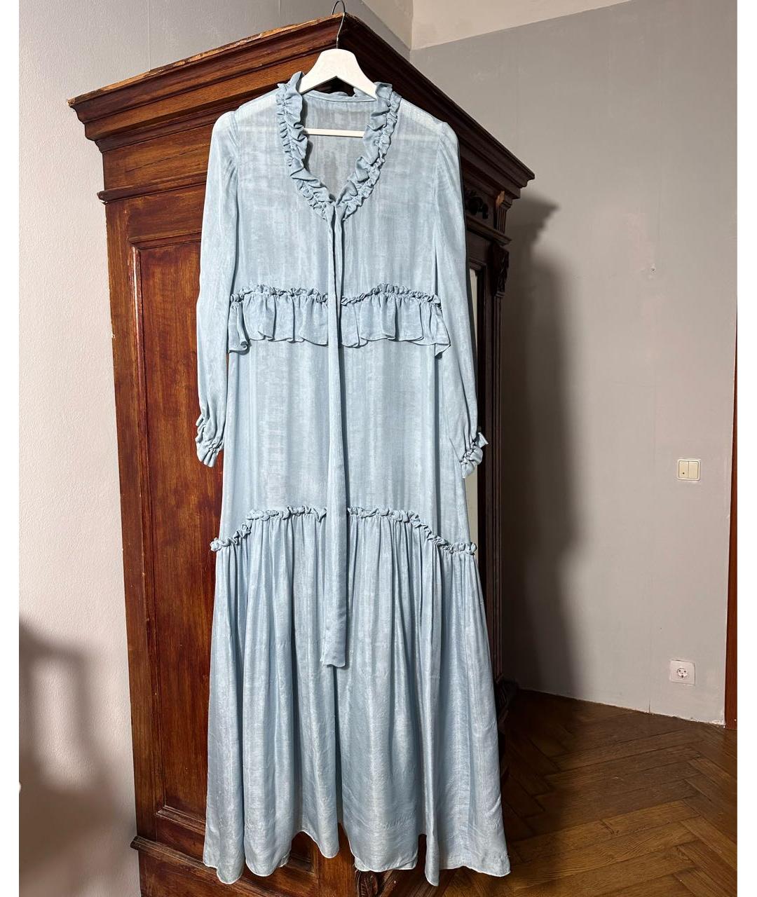 ALBERTA FERRETTI Голубое шелковое повседневное платье, фото 4