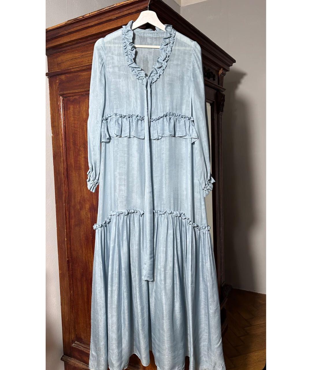 ALBERTA FERRETTI Голубое шелковое повседневное платье, фото 2