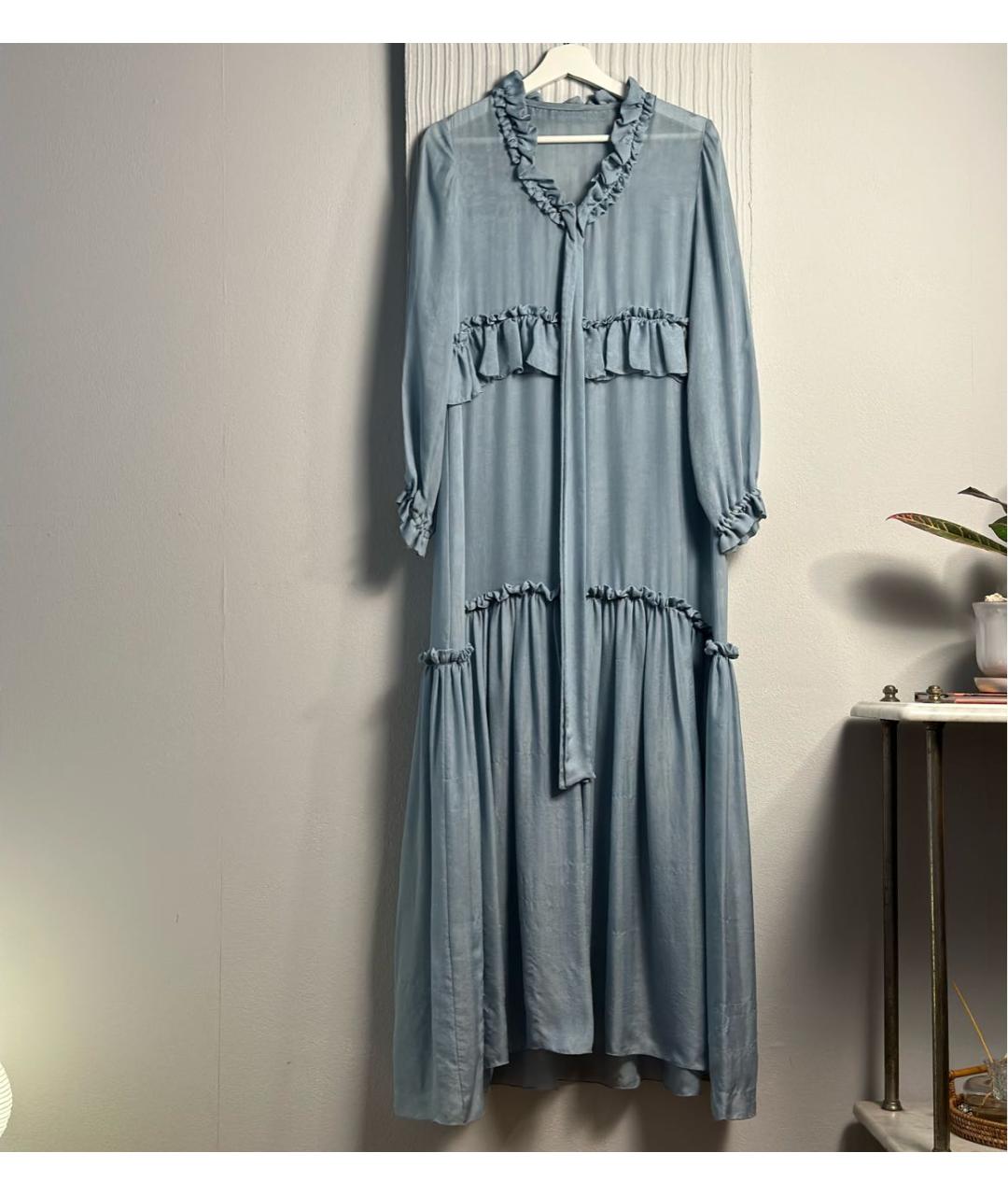ALBERTA FERRETTI Голубое шелковое повседневное платье, фото 3