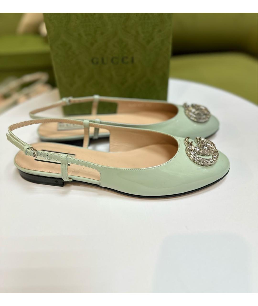 GUCCI Бирюзовые балетки из лакированной кожи, фото 2