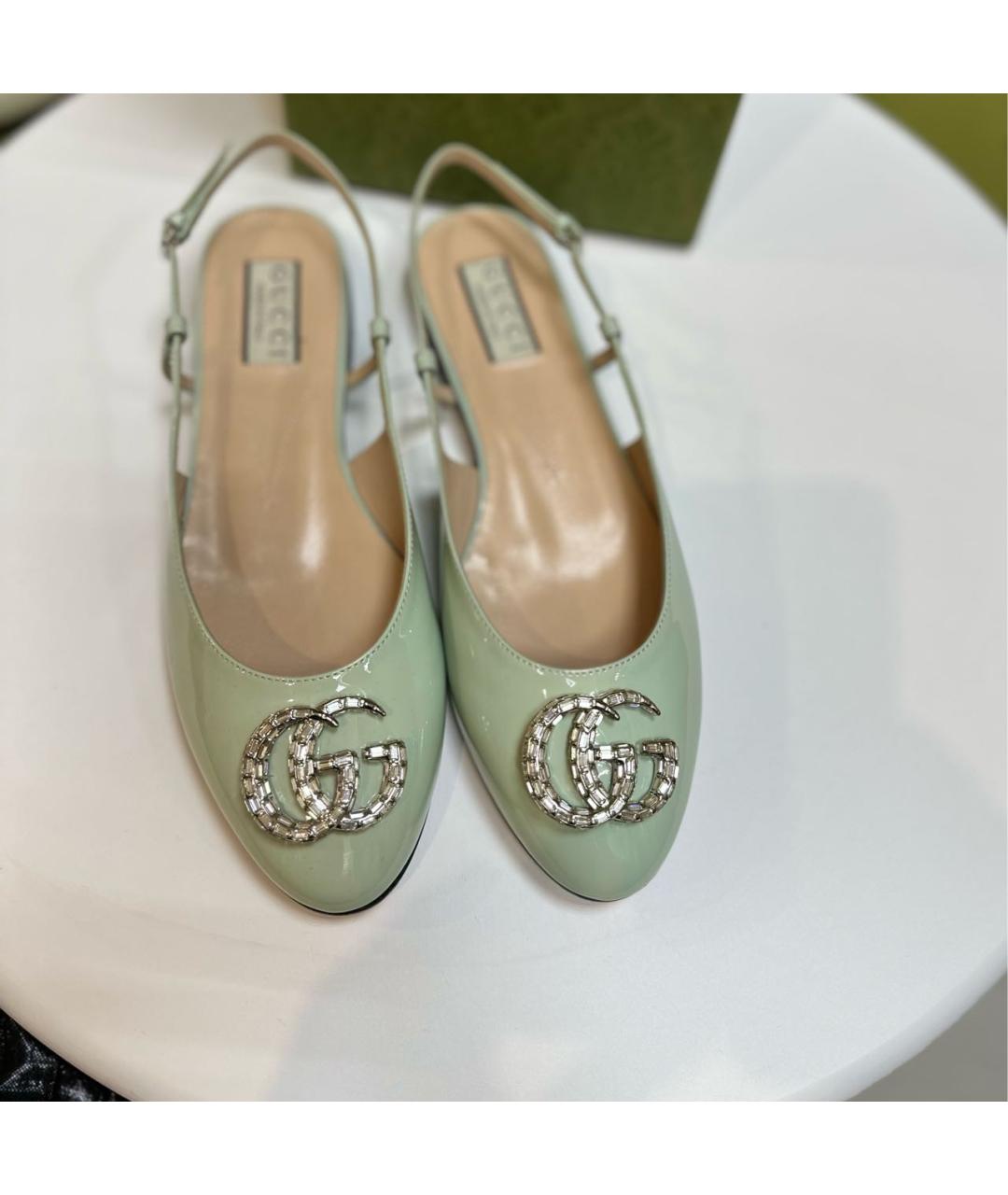 GUCCI Бирюзовые балетки из лакированной кожи, фото 3