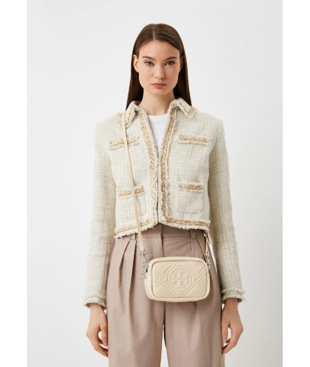 TORY BURCH Бежевая кожаная сумка через плечо, фото 4