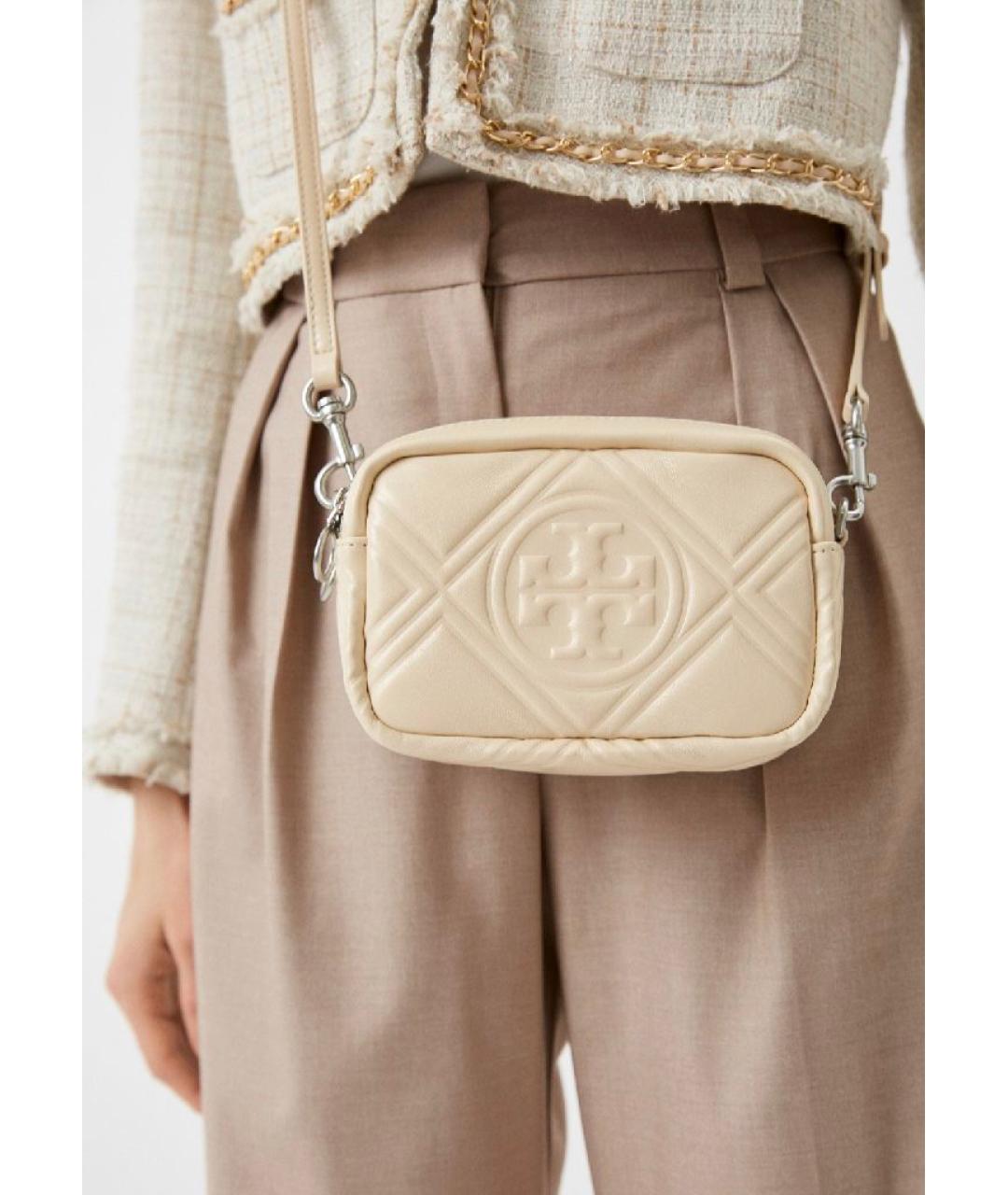 TORY BURCH Бежевая кожаная сумка через плечо, фото 5