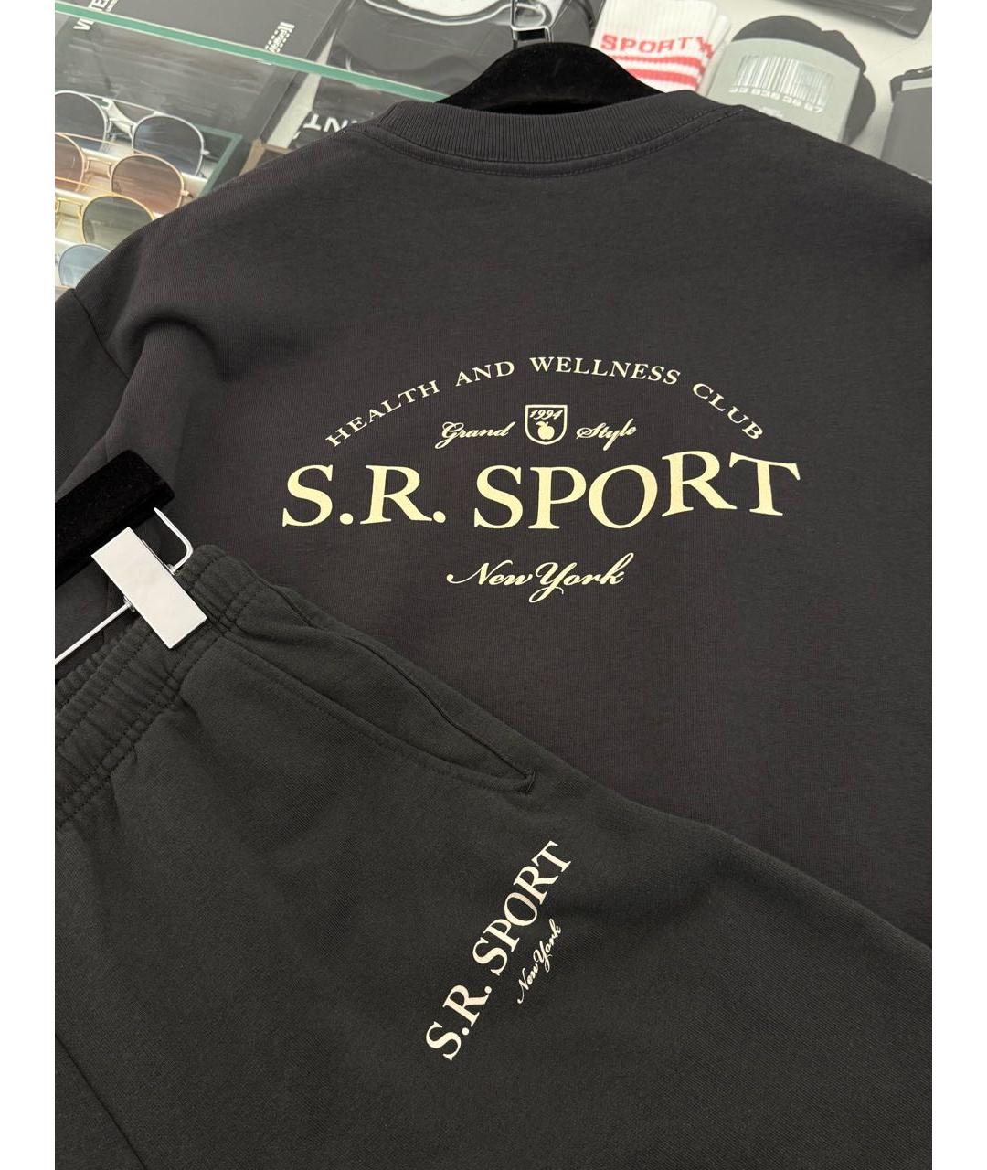 SPORTY AND RICH Антрацитовые хлопковые спортивные брюки и шорты, фото 3